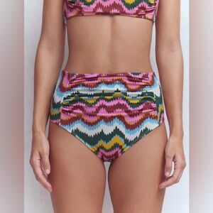 NWT BODEN Kythira Ruched Bikini Bottoms in Multi, Zig Zag Wave